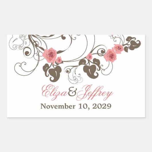 Roze Rozen Fleur Romantische Bloemen Elegante brui Rechthoekige Sticker (Voorkant)