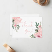 Roze rozen floral dank u notitiekaartje (Voorkant / Achterkant in situ)