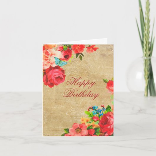 Roze rozen Floral Design Birthday Kaart (Voorkant)
