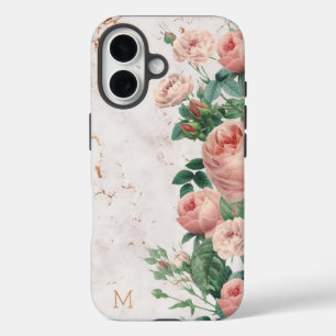 roze rozen Floral Marble Custom iPhone 16 Hoesje