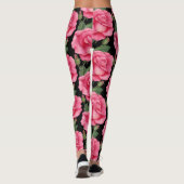 Roze rozen Floral Pattern Black Achtergrond Leggings (Achterkant)