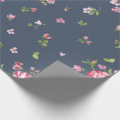  roze rozen Floral Pattern Blue Cadeaupapier (Hoek)