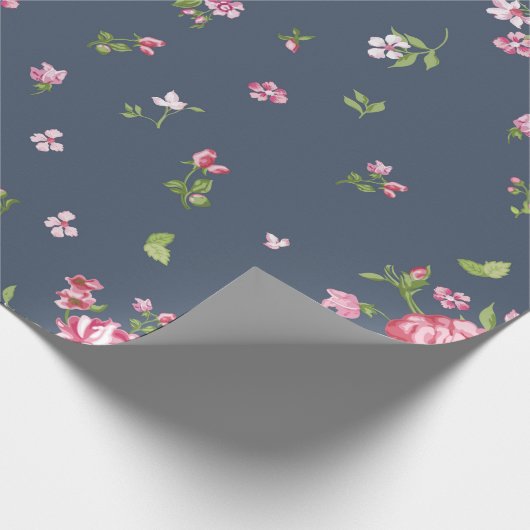  roze rozen Floral Pattern Blue Cadeaupapier (Hoek)