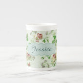  roze rozen Floral Pattern gepersonaliseerd Porselein Kop (Voorkant)