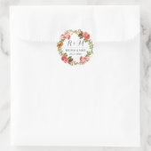 Roze rozen Floral Wreath Monogram Spring Wedding Ronde Sticker (Tas)