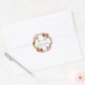 Roze rozen Floral Wreath Monogram Spring Wedding Ronde Sticker (Envelop)