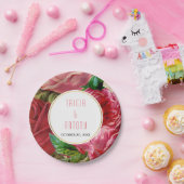  roze  rozen florale bruiloft papieren bordje (Feest)