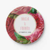  roze  rozen florale bruiloft papieren bordje (Voorkant)