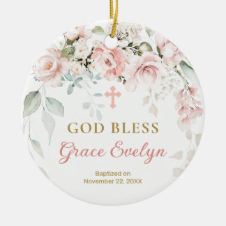 Roze rozen Foliage Cross Ornament