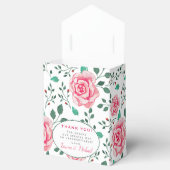 Roze Rozen & Foliage Patroon Dank u Bruiloft Bedankdoosjes (Geopend)