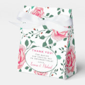 Roze Rozen & Foliage Patroon Dank u Bruiloft Bedankdoosjes (Voorkant Zijde)