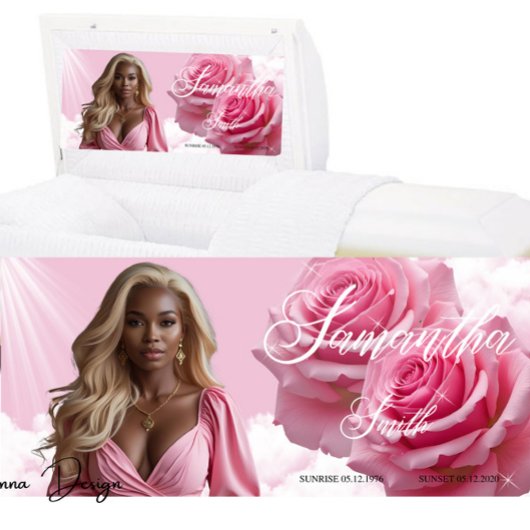Roze Rozen Funeral Kist Inzetstuk, Herdenkingsteke Poster