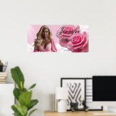 Roze Rozen Funeral Kist Inzetstuk, Herdenkingsteke Poster (Thuiskantoor)