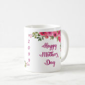 Roze rozen Gelukkig Moederdag jaar Koffiemok (Voorkant rechts)