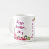 Roze rozen Gelukkig Moederdag jaar Koffiemok (Voorkant links)
