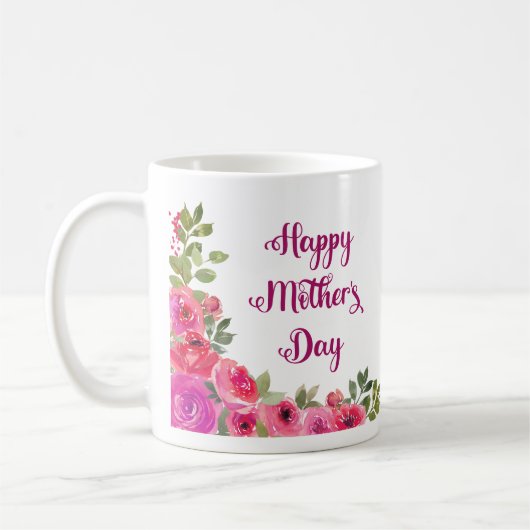 Roze rozen Gelukkig Moederdag jaar Koffiemok (Links)