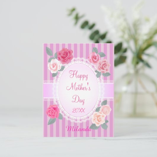 Roze rozen Gelukkige Moederdag Briefkaart (Staand voorkant)