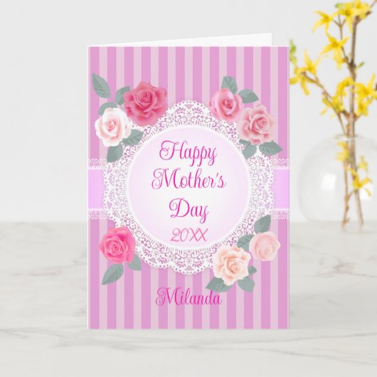 Roze Rozen Gelukkige Moederdag Kaart (Gele Bloem)