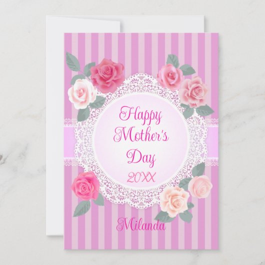 Roze rozen Gelukkige Moederdag Kaart (Voorkant)