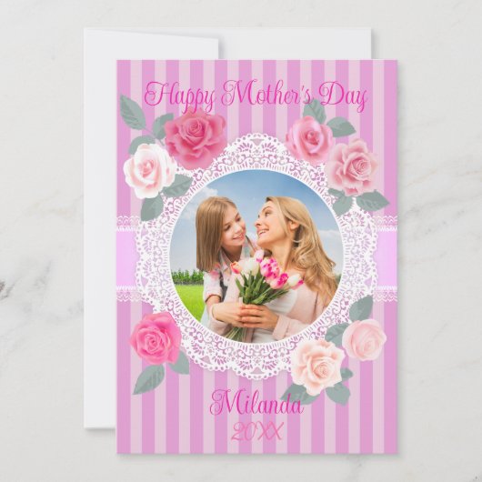 Roze Rozen Gelukkige Moederdag Kaart (Voorkant)