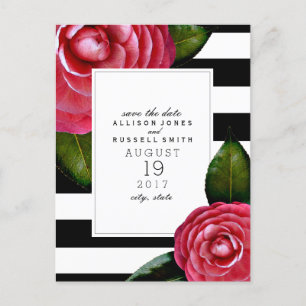 Roze Rozen Gestreepte bruiloft Save the Date Aankondigingskaart