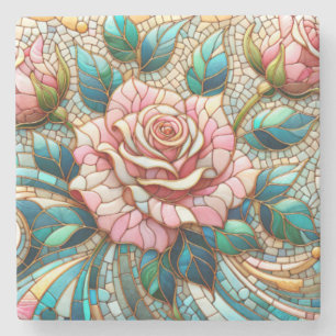 Roze rozen glas-in-lood mozaïek stenen onderzetter