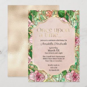 Roze Rozen Glas in lood Slapen Beauty Sprookje Kaart