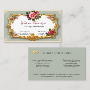 roze rozen Gold Filigree Event Planner Visitekaartje