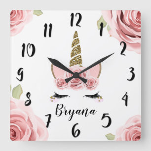 Roze rozen Gold Glitter Unicorn Trendy Cute Vierkante Klok
