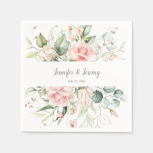 Roze rozen Goud bladeren Eucalyptus groen Servet