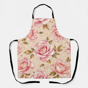 Roze rozen gouden bladeren patroon schort