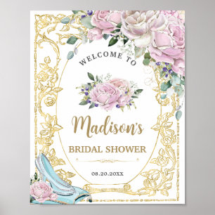 Roze Rozen Gouden Prinses Bruidsuitnodiging in Vin Poster
