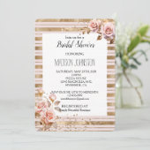 Roze Rozen Gouden Strepen Glitter Bruidsfeest Kaart (Staand voorkant)