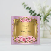 roze rozen goudfeest kaart (Staand voorkant)