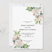 Roze rozen groen baby shower uitnodiging (Voorkant)