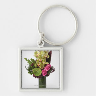 roze rozen, groene antracium, cybernatriumorchiden sleutelhanger