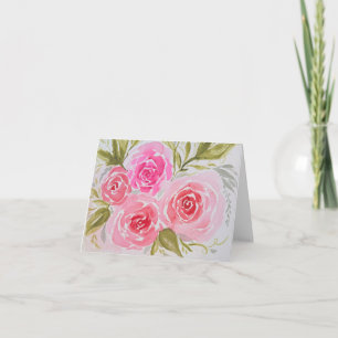 Roze rozen groene bladeren - gevouwen blanco - all kaart