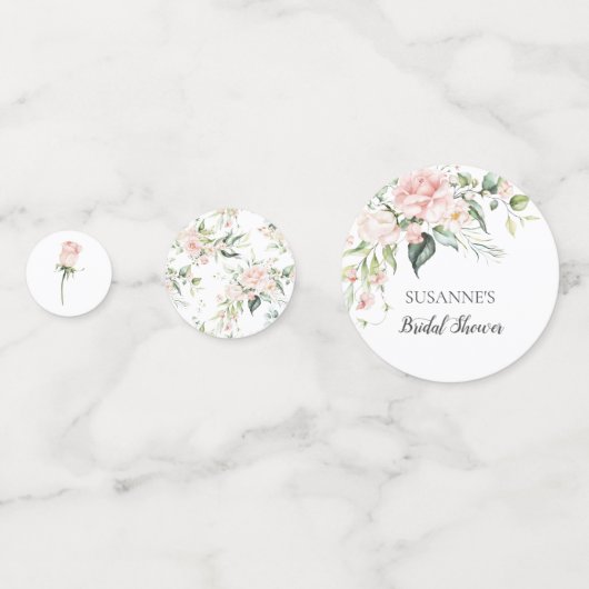 Roze Rozen Groene Bloemen Bruiloft Bruidsfeest Confetti (Voorkanten)