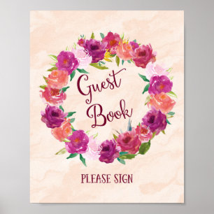 Roze Rozen Guestbook Huwelijks Poster Print