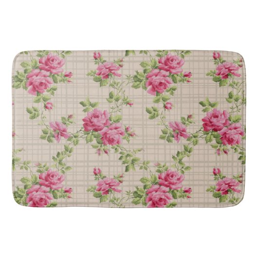 Roze rozen hand geverfde bath mat (Voorkant)