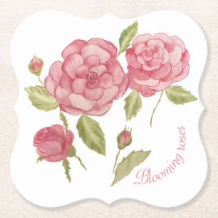 Roze rozen hand tekenpotlood T-Shirt Cushion Tri Kartonnen Onderzetters