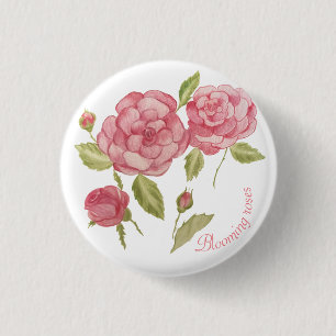 Roze rozen hand tekenpotlood T-Shirt Cushion Tri Ronde Button 3,2 Cm