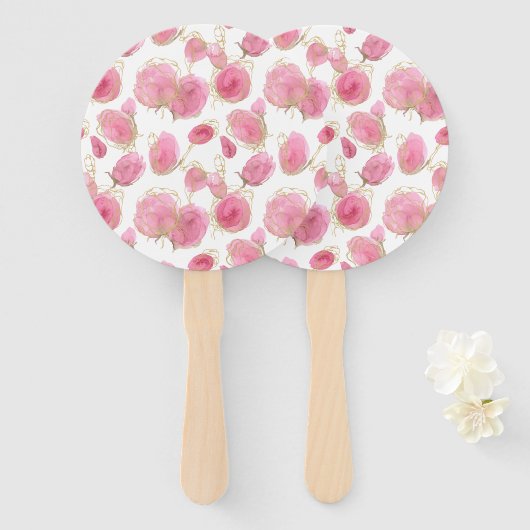 Roze rozen handwaaier (Voorkant en achterkant)