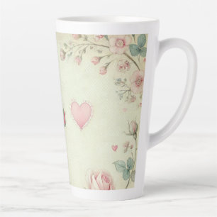 Roze rozen hart bloemige  pastel waterverf latte mok