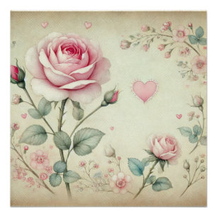 Roze rozen hart bloemige pastel waterverf perfect poster