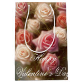 Roze rozen hart bouquet valentijn medium cadeauzakje (Voorkant)