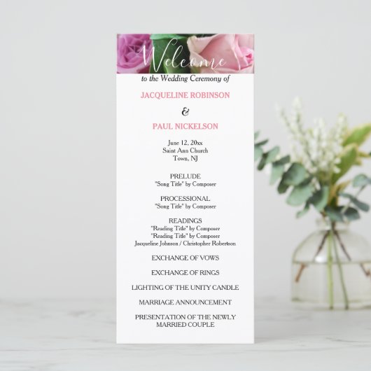 Roze Rozen Huwelijksprogramma Programma (Staand voorkant)