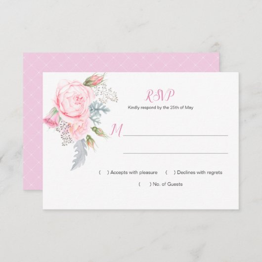 Roze Rozen Hydrangeas Groen RSVP (Voorkant / Achterkant)