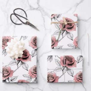 Roze rozen illustratiestijl Valentijnsdag Inpakpapier Vel