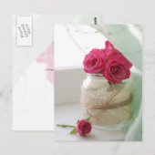 roze rozen in een glazen pot briefkaart (Voorkant / Achterkant)